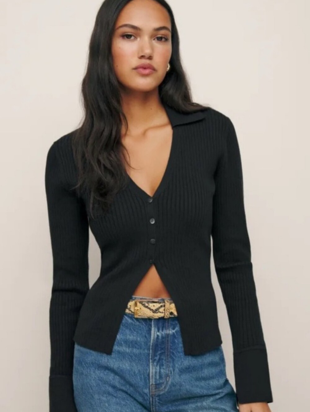 REFORMATION VALENTINA RIBBED OPEN CARDIGAN
